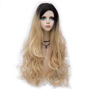 Косплей парик с темными корнями блонд с розовыми прядями 75 см